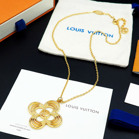 Louis Vuitton LV fiore rotondo cavo metallo filo contorno collana-3571  