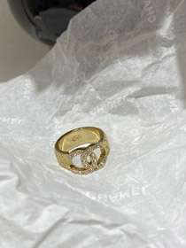Chanel oro lettera in rilievo doppio C diamante doppio lato indossabile anello-3591  