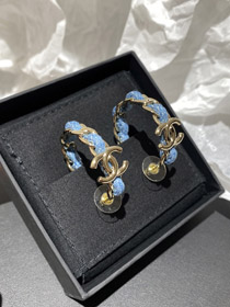 Chanel leggero oro denim blu anello orecchini-3595  
