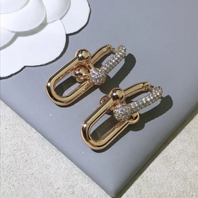 Tiffany oro rosa diamante doppio anello ferro da cavallo fibbia orecchini-3678