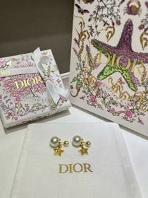Dior oro stella perla doppia palla orecchini-3707