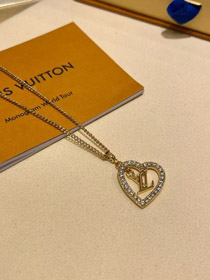 Louis Vuitton LV oro lettera cavo diamante collana cuore-3725