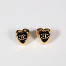 Chanel nero smalto amore doppio C oro bordo orecchini-3739