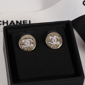 Chanel oro rotondo doppio c strass lettera oro moneta orecchini-3741