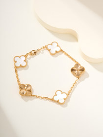 Van Cleef & Arpels Bianco Madre Perla Oro Cinque Fiori Quattro Foglie Trifoglio Bracciale-3758  