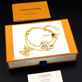 Louis Vuitton LV doppia catena in metallo intarsiato braccialetto di diamante-3801  