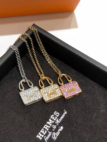 Hermes lucchetto diamante oro rosa ciondolo catena collana-3837