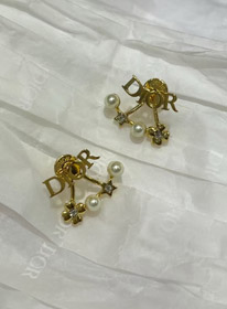 Dior oro stella perla doppia palla orecchini-4017