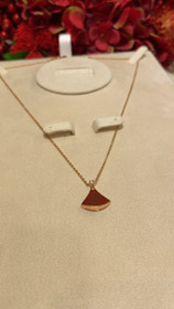 Bulgari piccolo ventilatore diamante rosso agata rosa oro collana-3894  