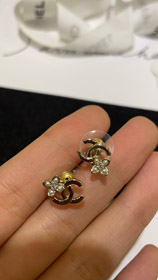 Celine perla strass piccolo fiore oro doppio C orecchini-3898  