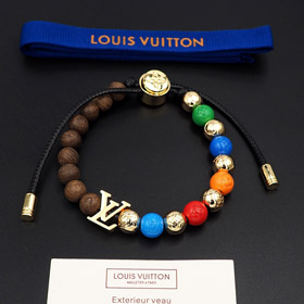 Louis Vuitton LV regolabile cavo abbellito in legno iscrizione metallo perline braccialetto-3949