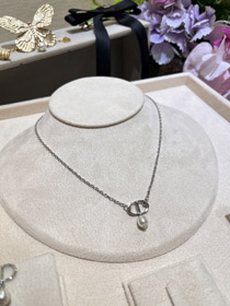 Dior argento CD piccola perla ciondolo collana-3960