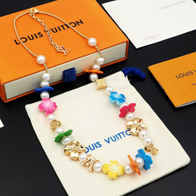 Louis Vuitton LV regolabile catena metallica fiore e perline di vetro collana fiore-3972