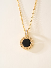 Bulgari doppio lato moneta bianco e nero madreperla collana-4001